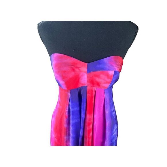 Amanda Uprichard Small 100% silk pink purple tie dye rainbow strapless dress - Picture 2 of 7